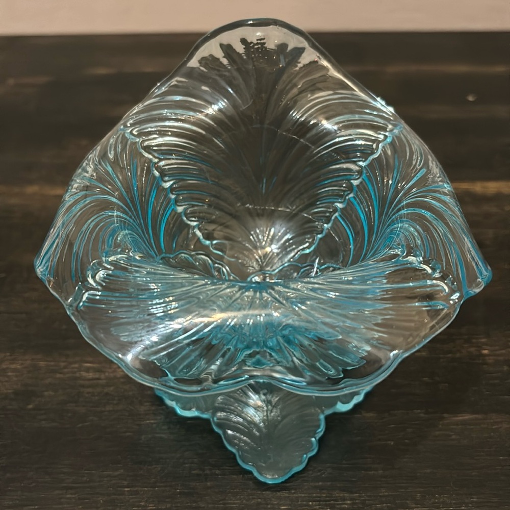Westmoreland Aqua blue leaf chalice/vase.